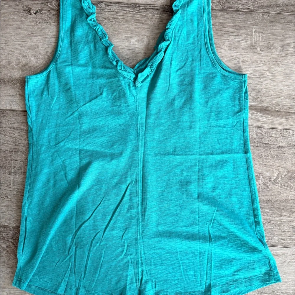 Lilly Pulitzer Turquoise Ruffle V-Neck Tank - Picture 2 of 3